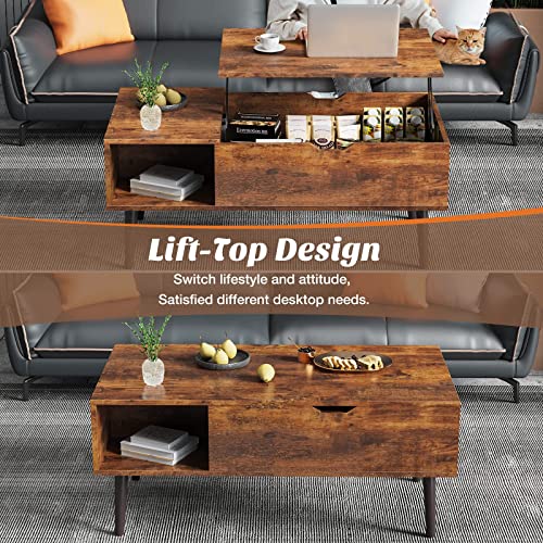 Sweetcrispy Coffee Table, Lift Top Center Table with Storage Shelf