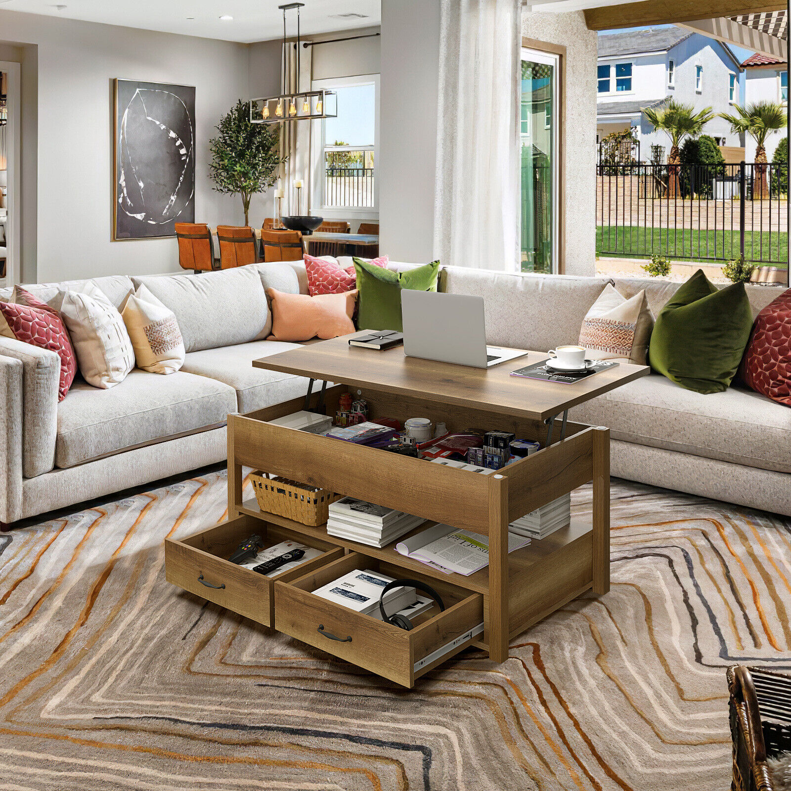 Coffee Table with Hidden Compartment and Storage Shelves