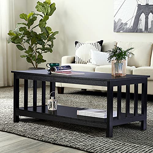 Black Wood Mission Coffee Table with Shelf