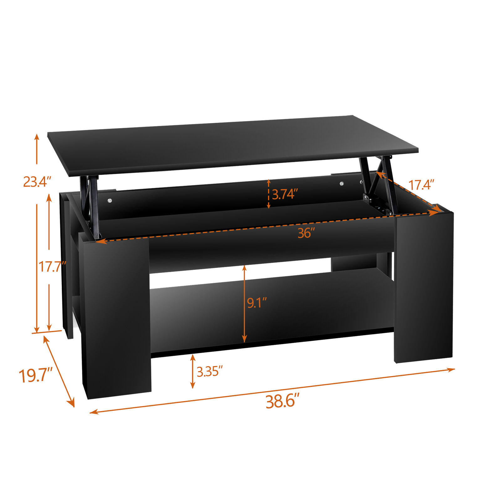 Black Lift Top Coffee Table with Hidden Storage Shelf