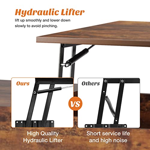 Sweetcrispy Coffee Table, Lift Top Center Table with Storage Shelf