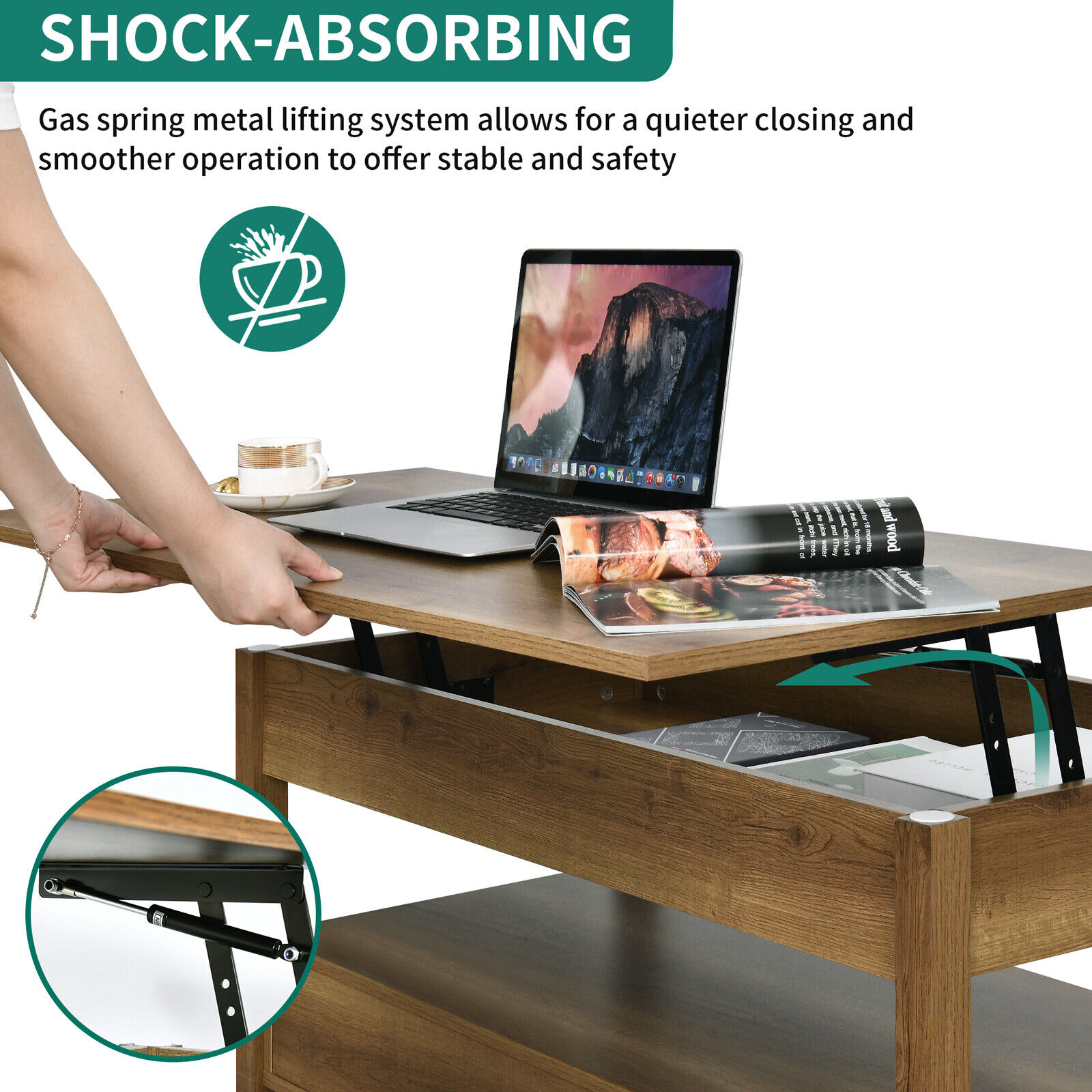 Coffee Table with Hidden Compartment and Storage Shelves