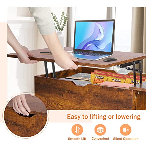 Sweetcrispy Coffee Table, Lift Top Center Table with Storage Shelf
