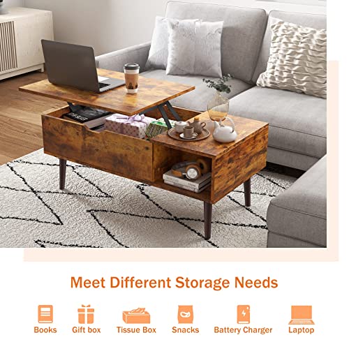 Sweetcrispy Coffee Table, Lift Top Center Table with Storage Shelf