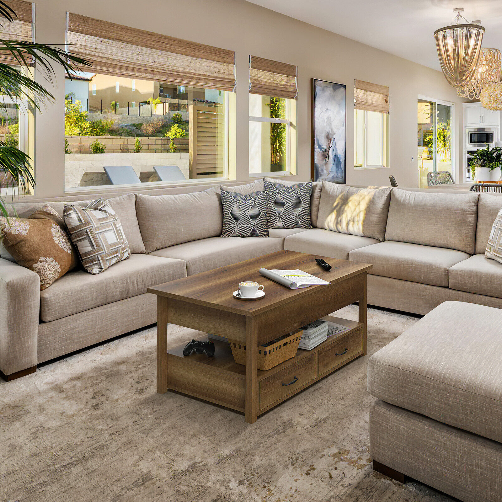 Coffee Table with Hidden Compartment and Storage Shelves