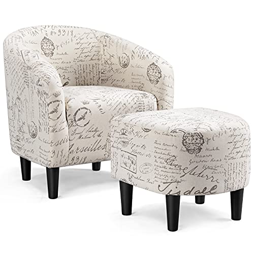 Yaheetech Living Room Chair, Club Chair with Ottoman Set, Modern Accent Arm Chair with Foot Rest, Upholstered Accent Chair Recliner for Living Room Bedroom Letter Print