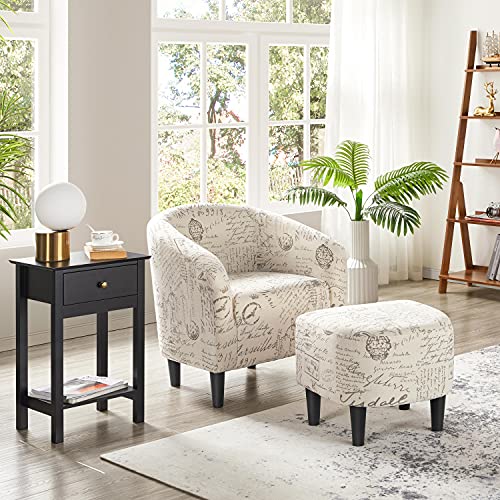 Yaheetech Living Room Chair, Club Chair with Ottoman Set, Modern Accent Arm Chair with Foot Rest, Upholstered Accent Chair Recliner for Living Room Bedroom Letter Print