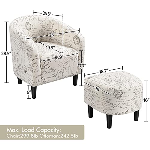 Yaheetech Living Room Chair, Club Chair with Ottoman Set, Modern Accent Arm Chair with Foot Rest, Upholstered Accent Chair Recliner for Living Room Bedroom Letter Print