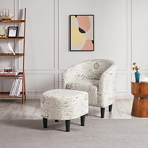 Yaheetech Living Room Chair, Club Chair with Ottoman Set, Modern Accent Arm Chair with Foot Rest, Upholstered Accent Chair Recliner for Living Room Bedroom Letter Print