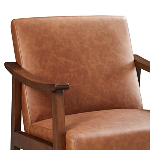 Mid-Century Leather Accent Chair with Solid Wood Legs