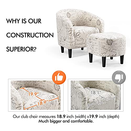 Yaheetech Living Room Chair, Club Chair with Ottoman Set, Modern Accent Arm Chair with Foot Rest, Upholstered Accent Chair Recliner for Living Room Bedroom Letter Print