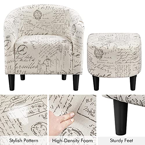 Yaheetech Living Room Chair, Club Chair with Ottoman Set, Modern Accent Arm Chair with Foot Rest, Upholstered Accent Chair Recliner for Living Room Bedroom Letter Print