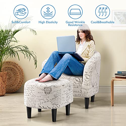Yaheetech Living Room Chair, Club Chair with Ottoman Set, Modern Accent Arm Chair with Foot Rest, Upholstered Accent Chair Recliner for Living Room Bedroom Letter Print
