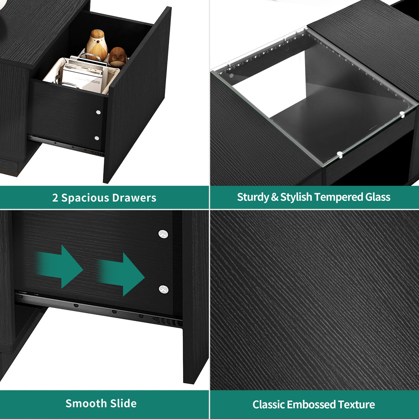 LED Coffee Table with Charging Station & Storage