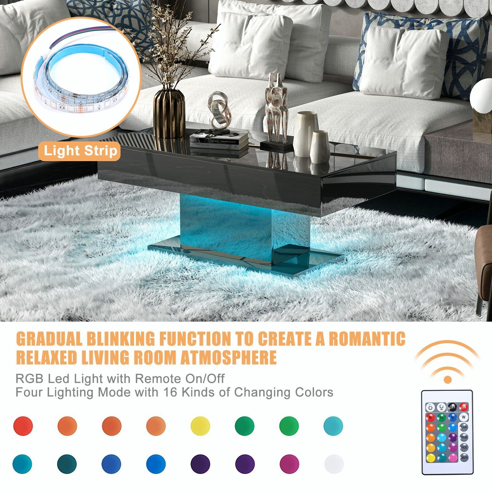 LED Coffee Table - Modern High Gloss Center