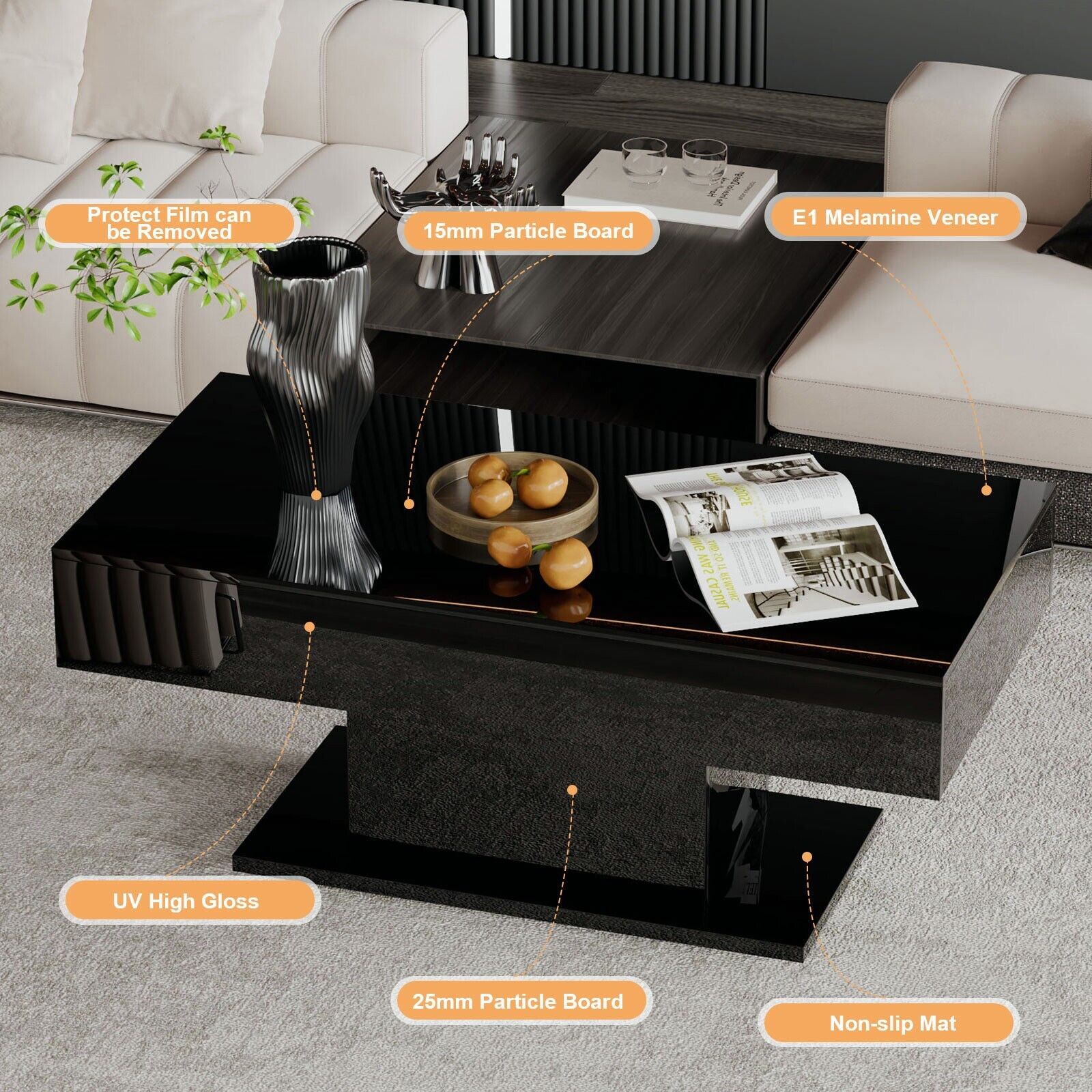 LED Coffee Table - Modern High Gloss Center