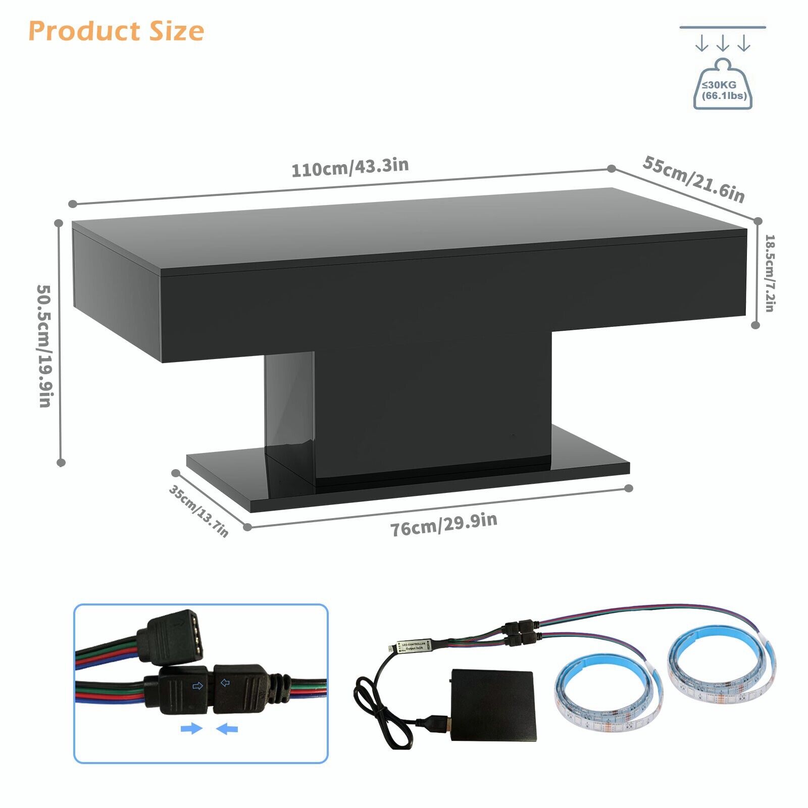 LED Coffee Table - Modern High Gloss Center