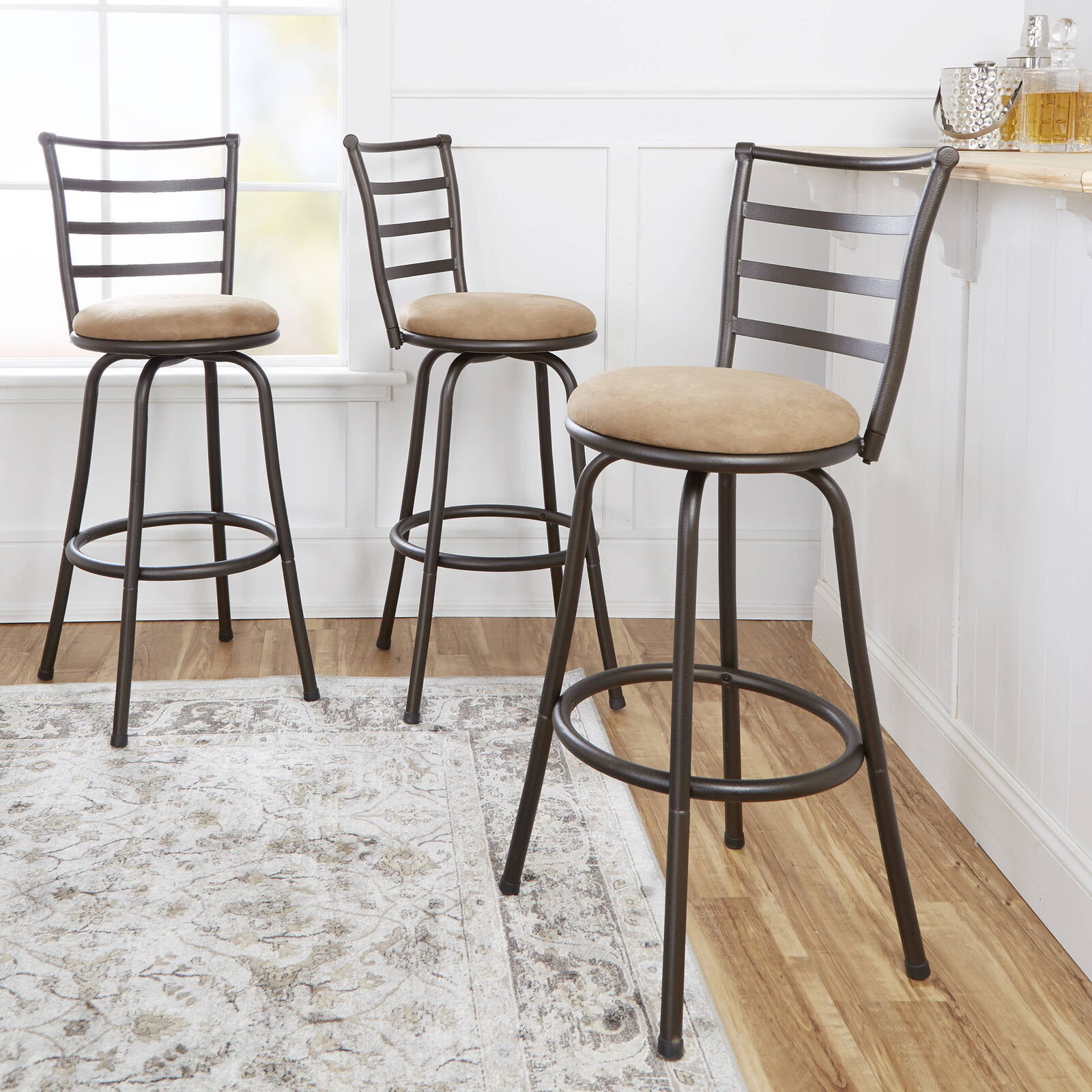 Swivel Bar Stools SET OF 3 Bar Height Kitchen Counter Dining Chair Barstool Tan*