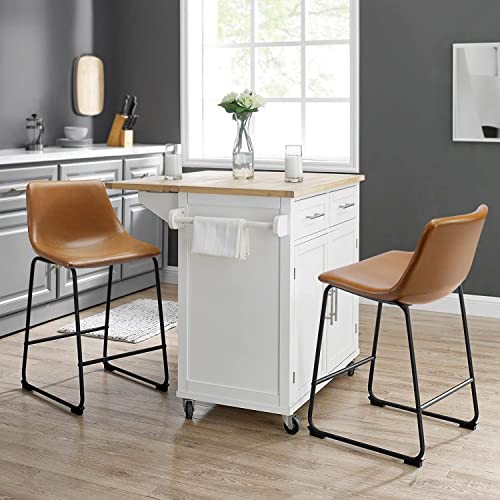 Waleaf 26 inch Bar Stools Set of 2,Counter Height Bar Stools with Back, Modern PU Leather Stools with Metal Leg and Footrest,Dining Chairs for Kitchens Island,Armless Pub Stools for Rustic Bar