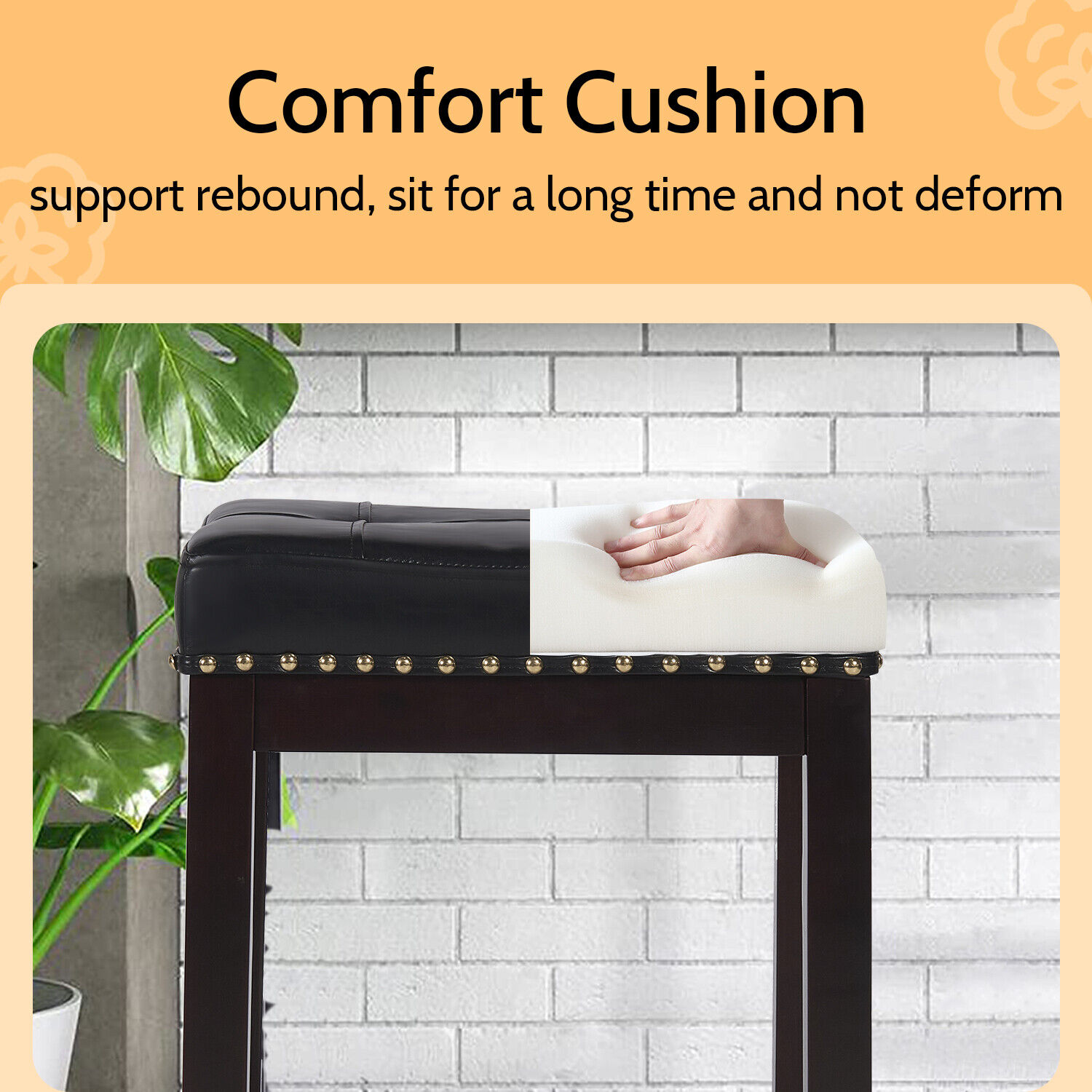 Bar Stools Set of 2 of PU Leather for Kitchen Counter Solid Stool 24"/29" Height