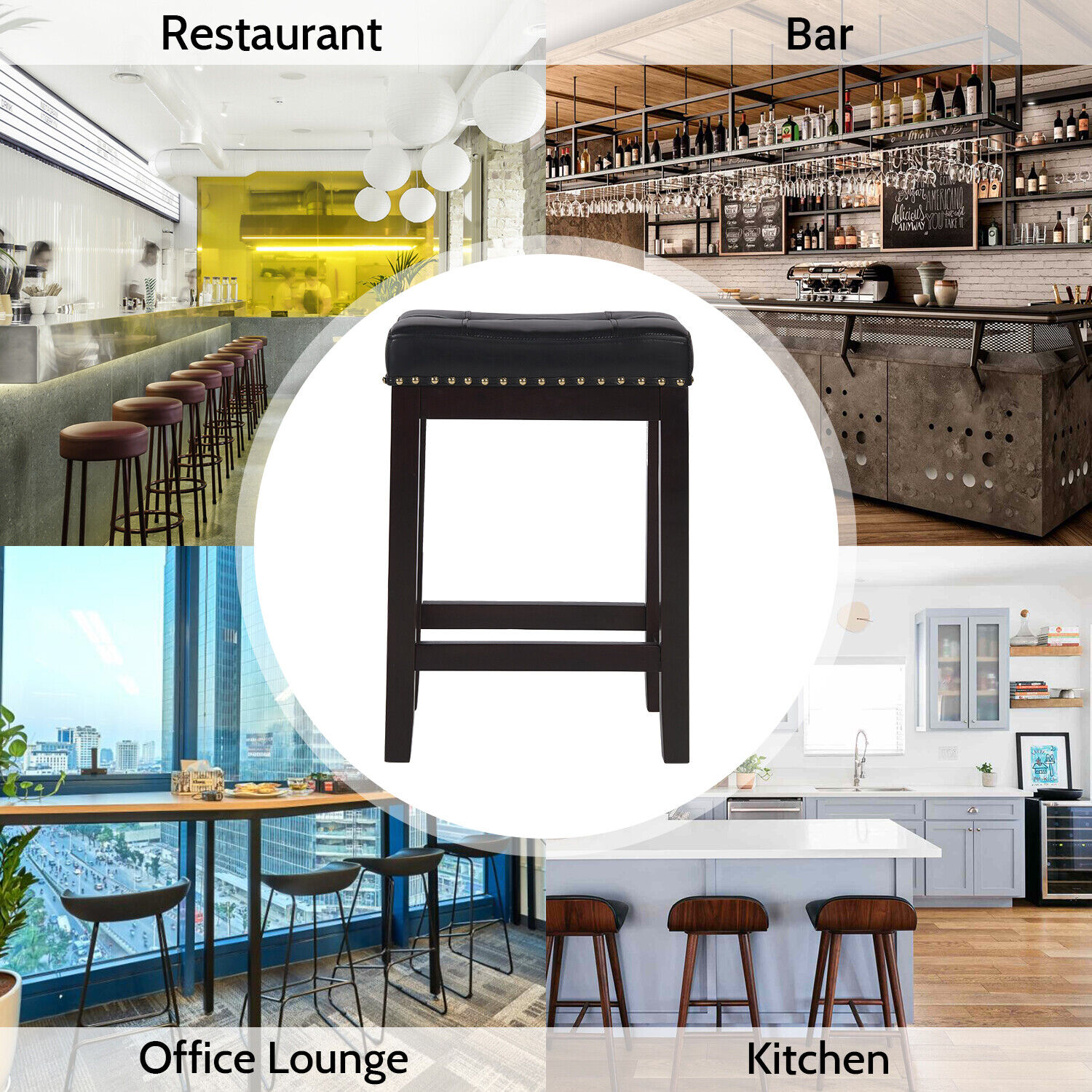 Bar Stools Set of 2 of PU Leather for Kitchen Counter Solid Stool 24"/29" Height