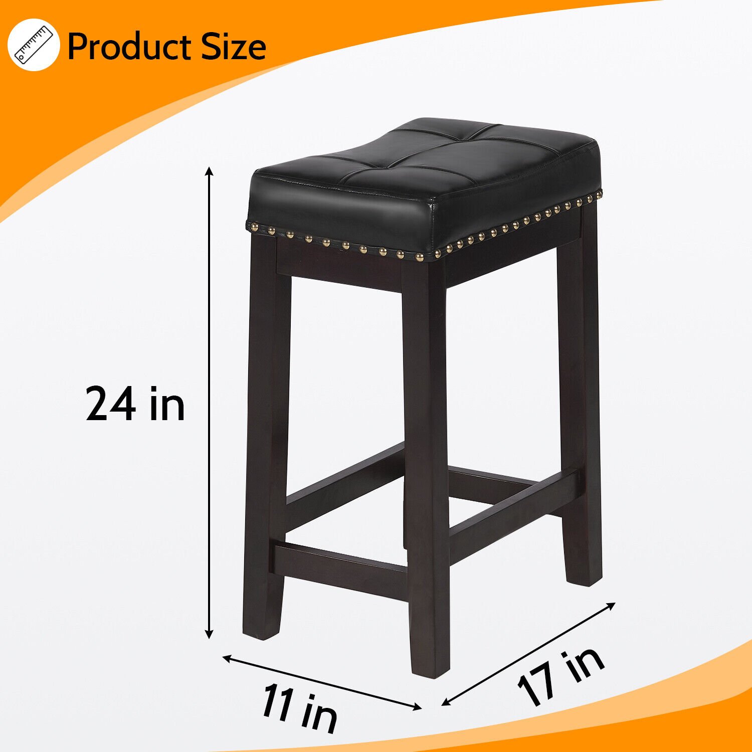 Bar Stools Set of 2 of PU Leather for Kitchen Counter Solid Stool 24"/29" Height