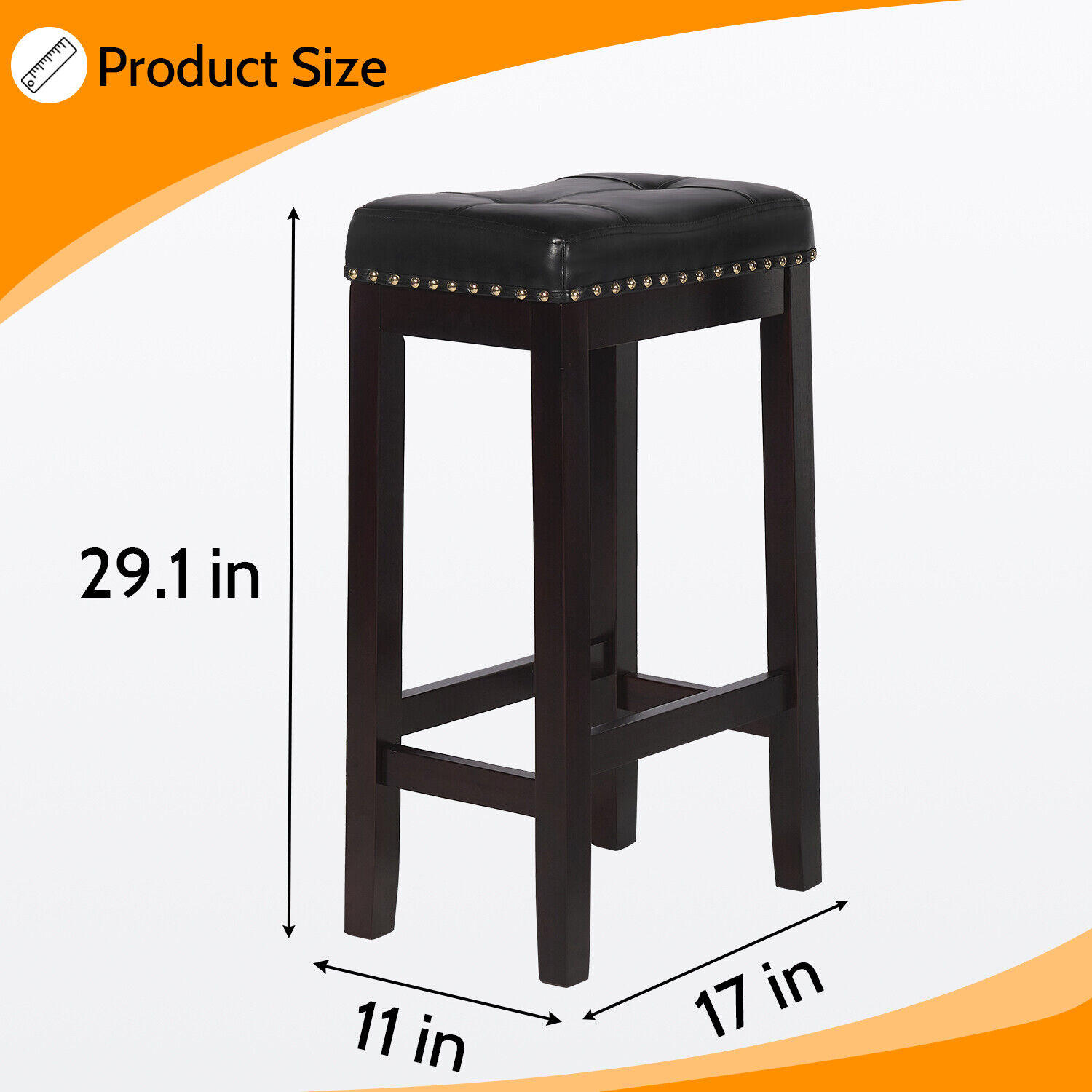 Bar Stools Set of 2 of PU Leather for Kitchen Counter Solid Stool 24"/29" Height