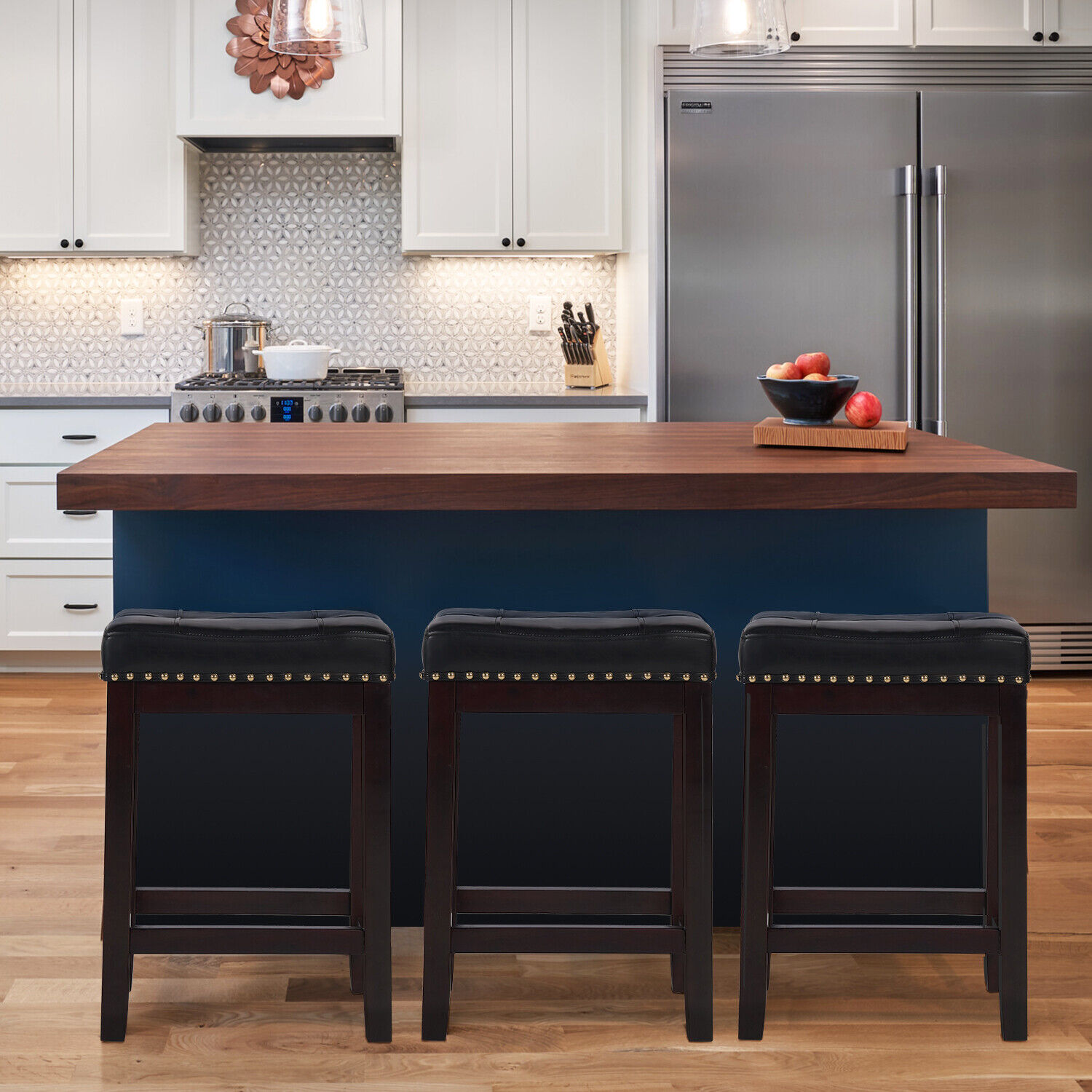 Bar Stools Set of 2 of PU Leather for Kitchen Counter Solid Stool 24"/29" Height