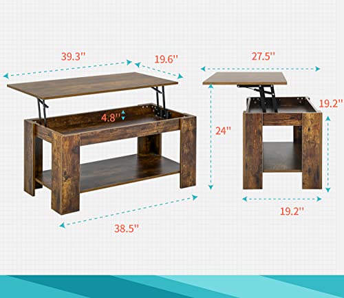 Wooden Lift Top Coffee Table with Hidden Compartment