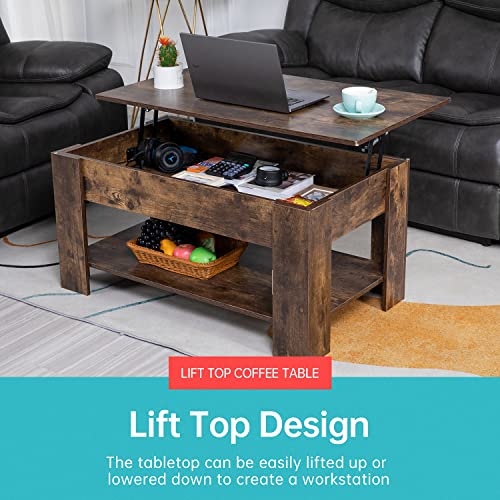 Wooden Lift Top Coffee Table with Hidden Compartment