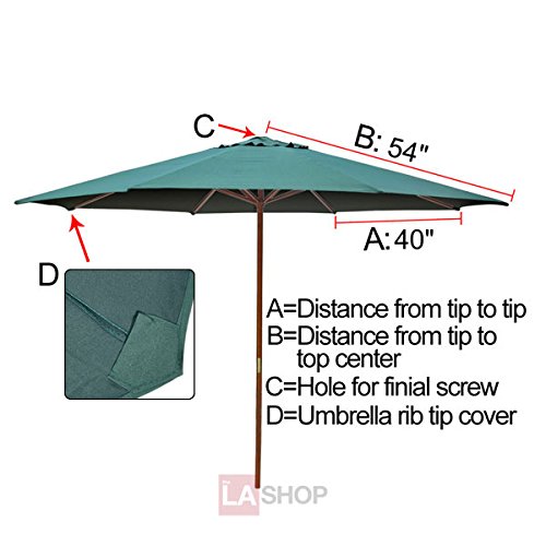 Large 9-foot/ 9’ Ft Anti-fade Green Polyester 8-rib Umbrella Top Replacement Canopy UV Sun Protect Water Resistant for Outdoor Patio Cover Furniture Beach Market