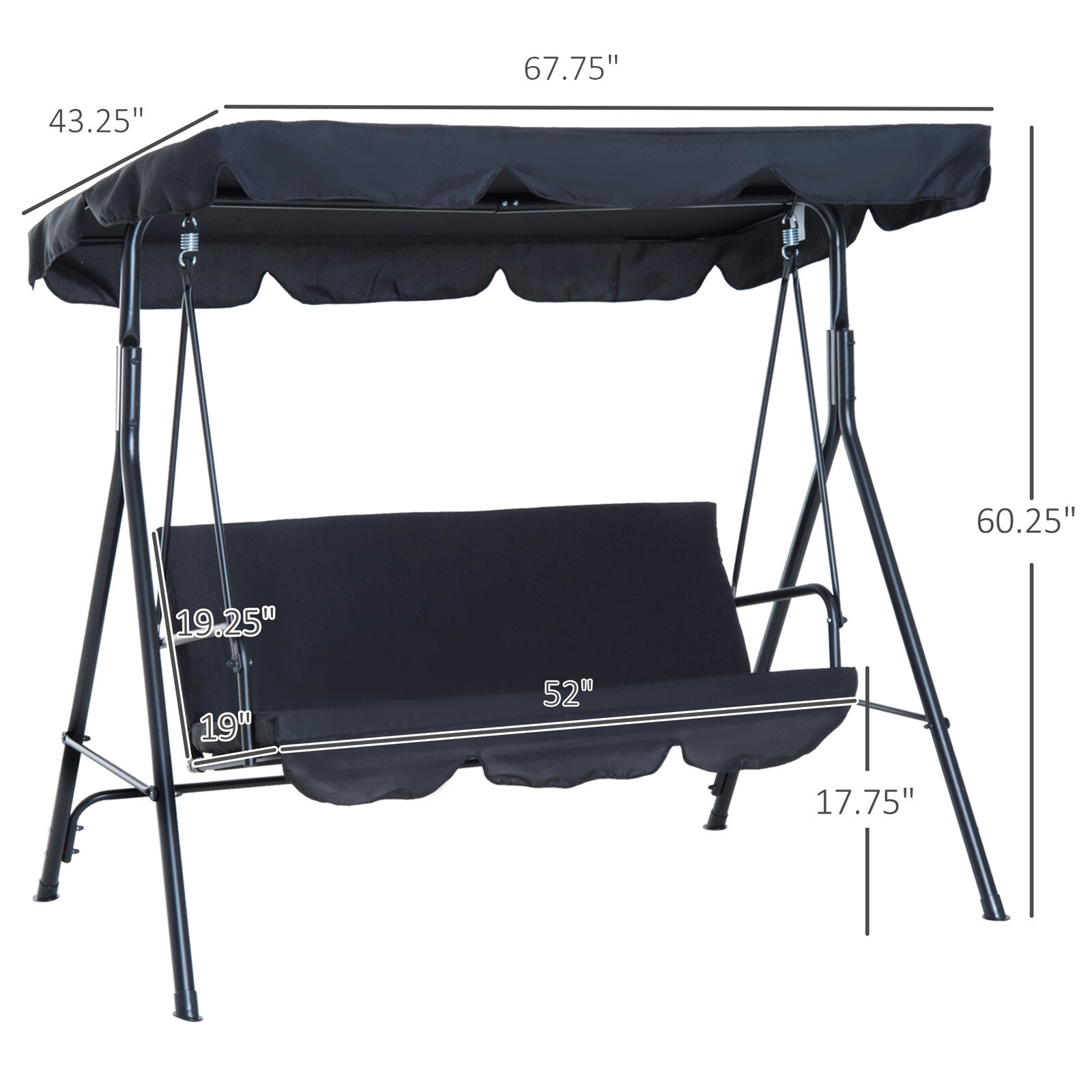 Porch Swing Hammock Bench Lounge Chair Steel 3-seat Padded Outdoor w/ Canopy