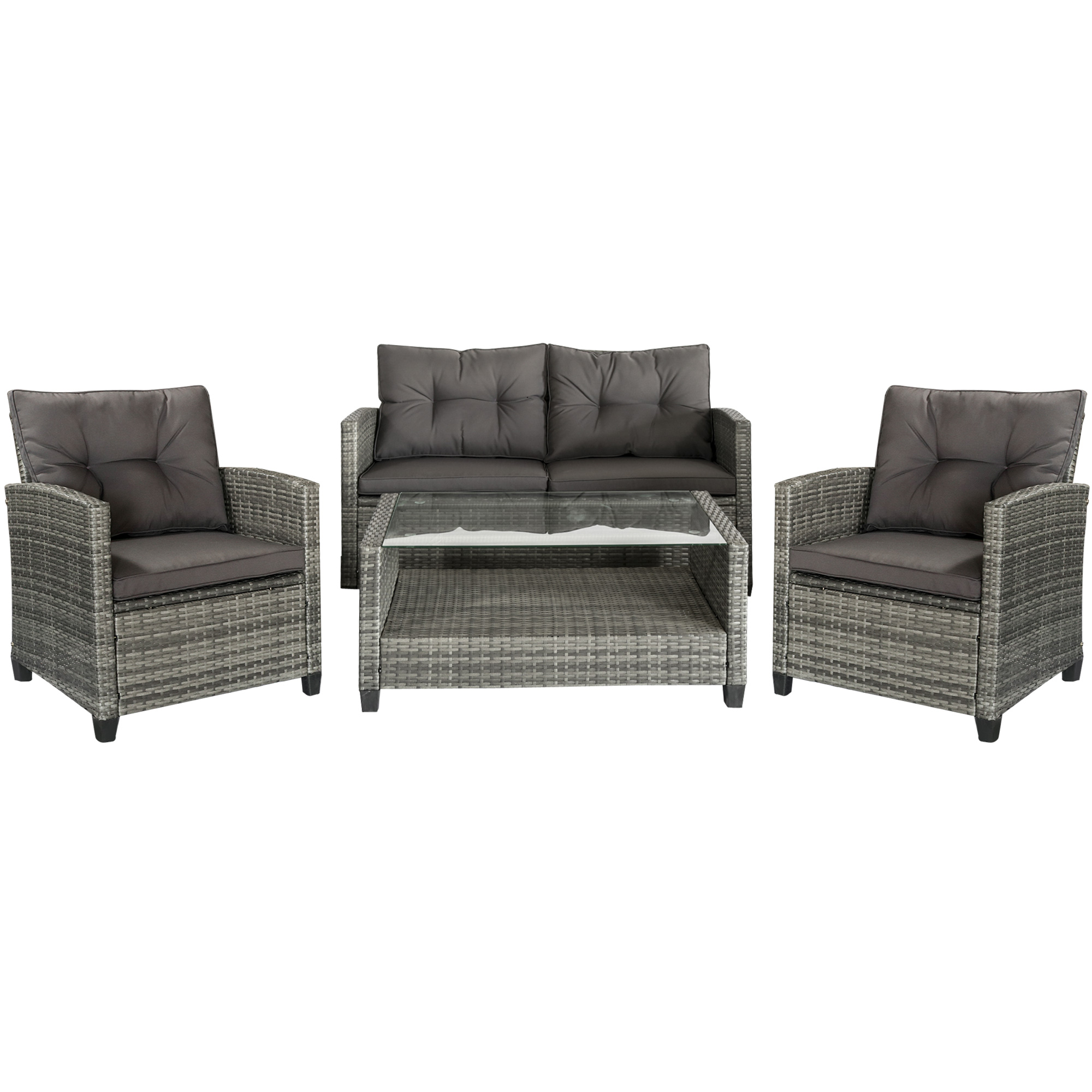 4-pc Outside Deck & Balcony Wicker Furniture Set w/ Seating & Coffee Table
