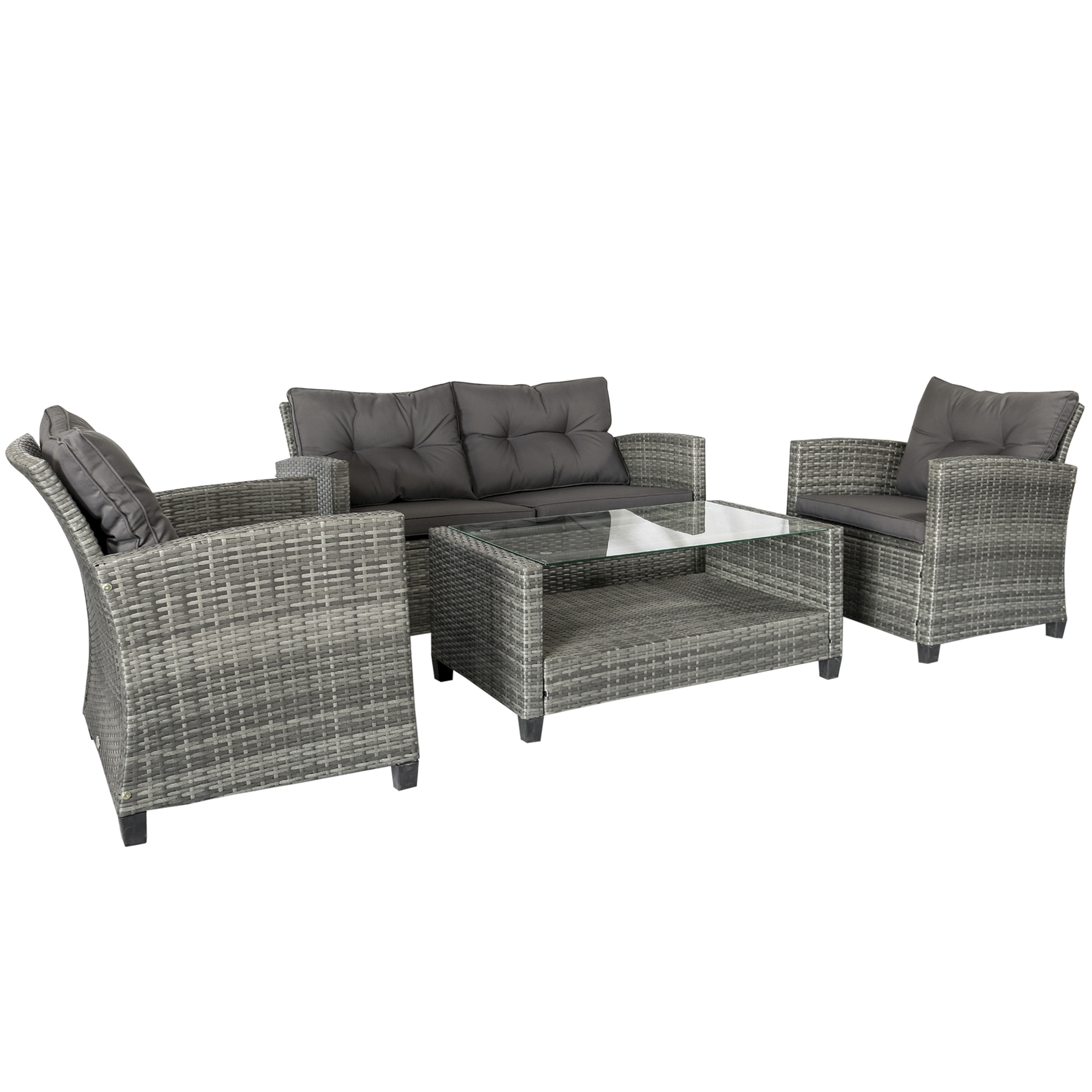 4-pc Outside Deck & Balcony Wicker Furniture Set w/ Seating & Coffee Table