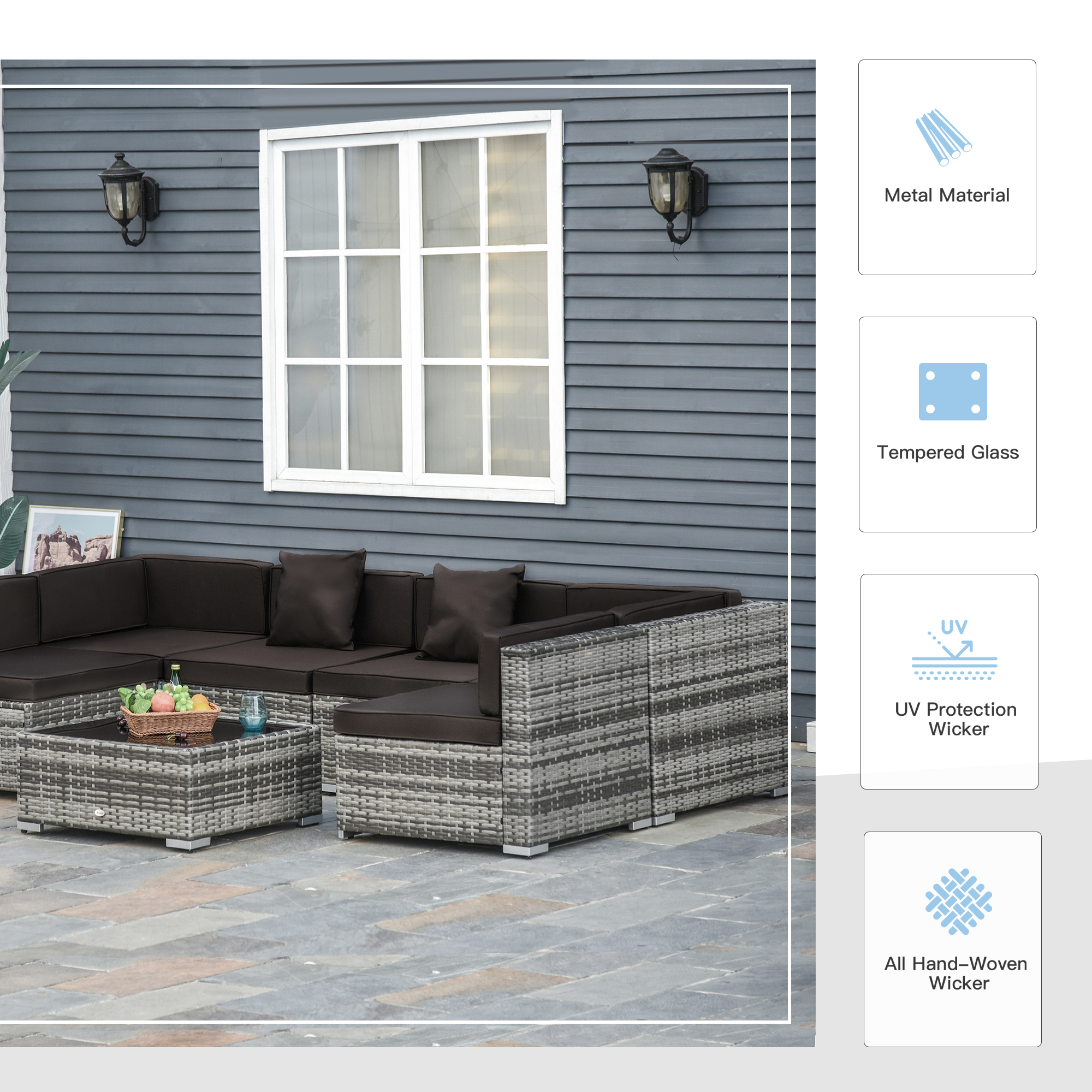 7 PC Wicker Rattan Sofa Outdoor Backyard Seating Conversation Furniture Set