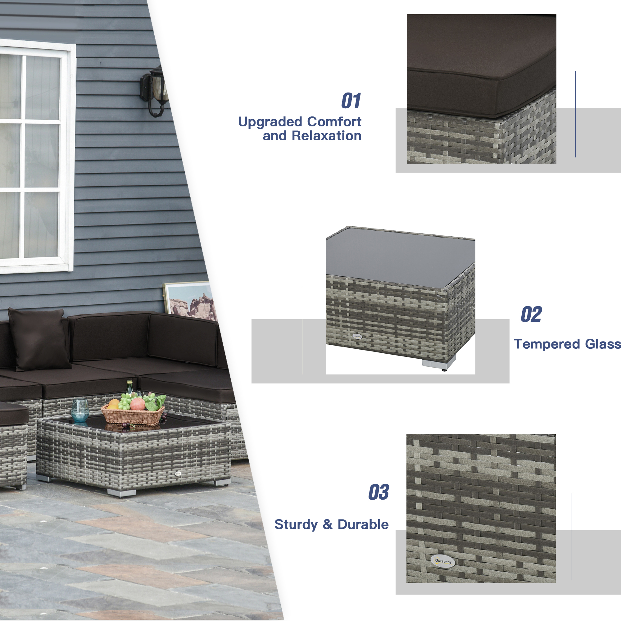 7 PC Wicker Rattan Sofa Outdoor Backyard Seating Conversation Furniture Set