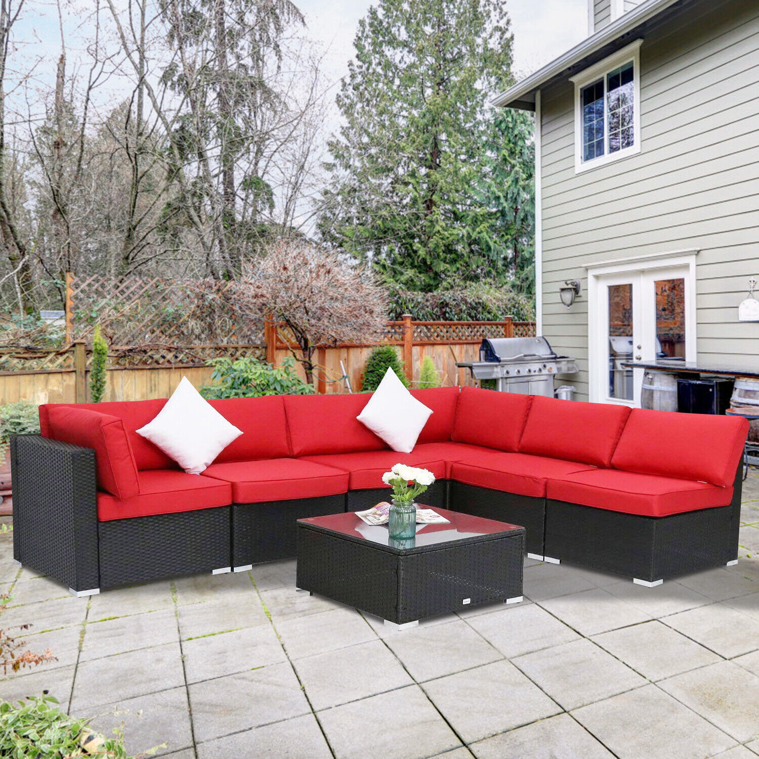 Outdoor Patio Sectional Sofa Set- 7 PC PE Rattan