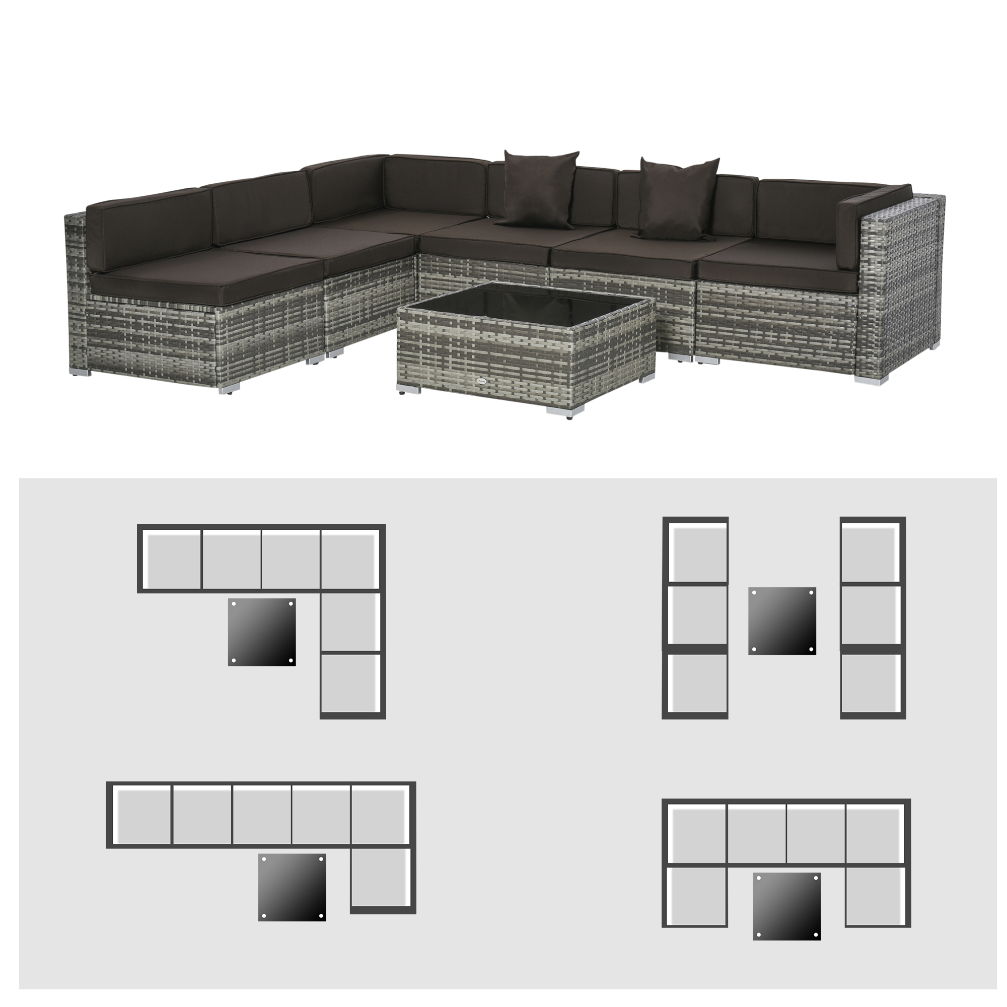 7 PC Wicker Rattan Sofa Outdoor Backyard Seating Conversation Furniture Set