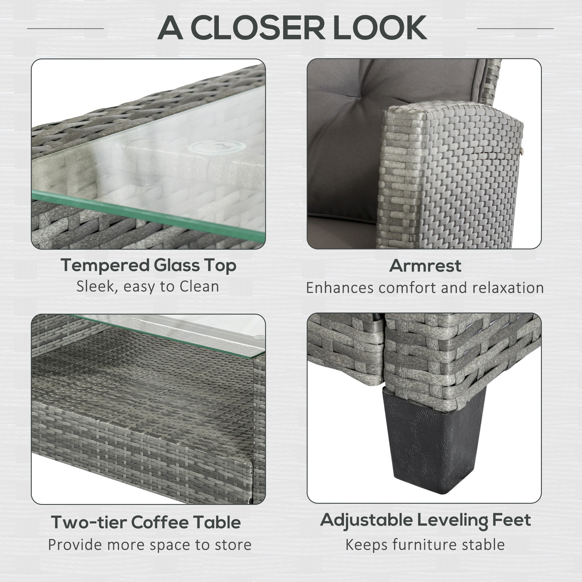 4-pc Outside Deck & Balcony Wicker Furniture Set w/ Seating & Coffee Table