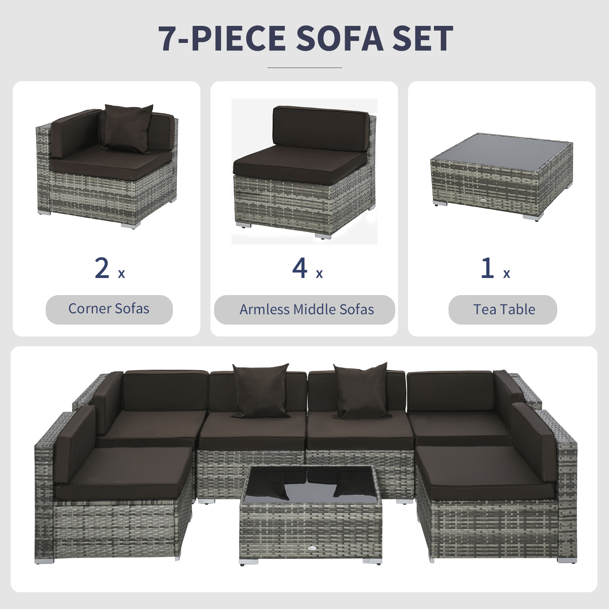 7 PC Wicker Rattan Sofa Outdoor Backyard Seating Conversation Furniture Set