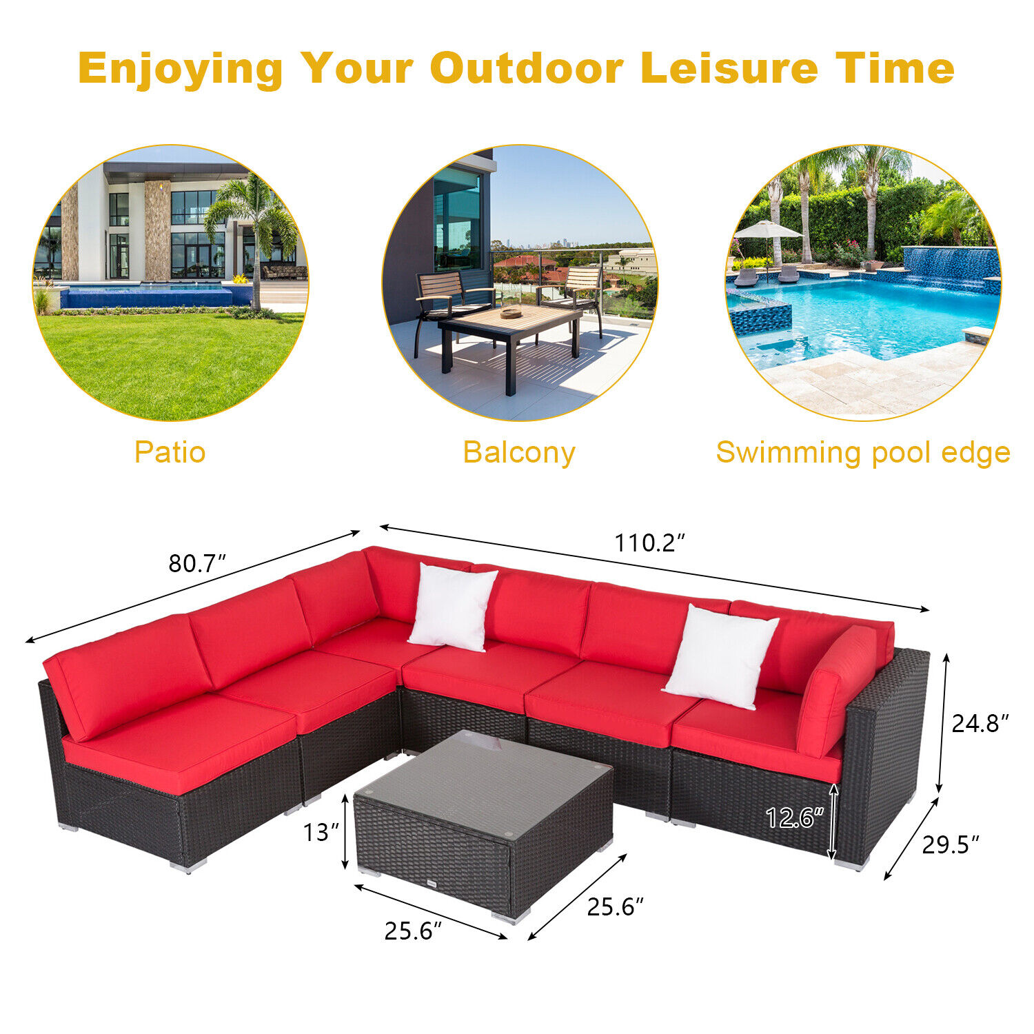 Outdoor Patio Sectional Sofa Set- 7 PC PE Rattan
