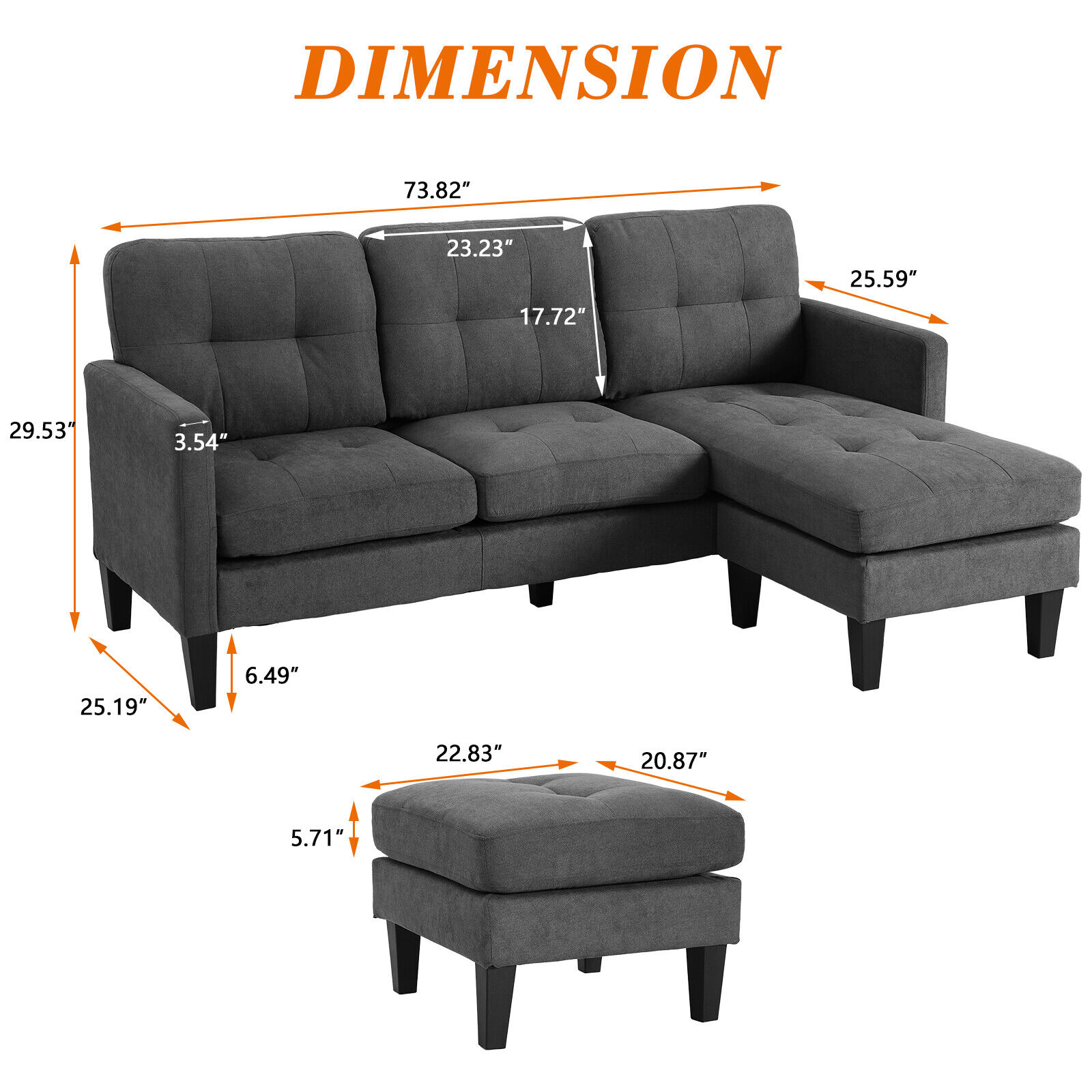 Modern L-Shaped Sectional Sofa Set for Living Room