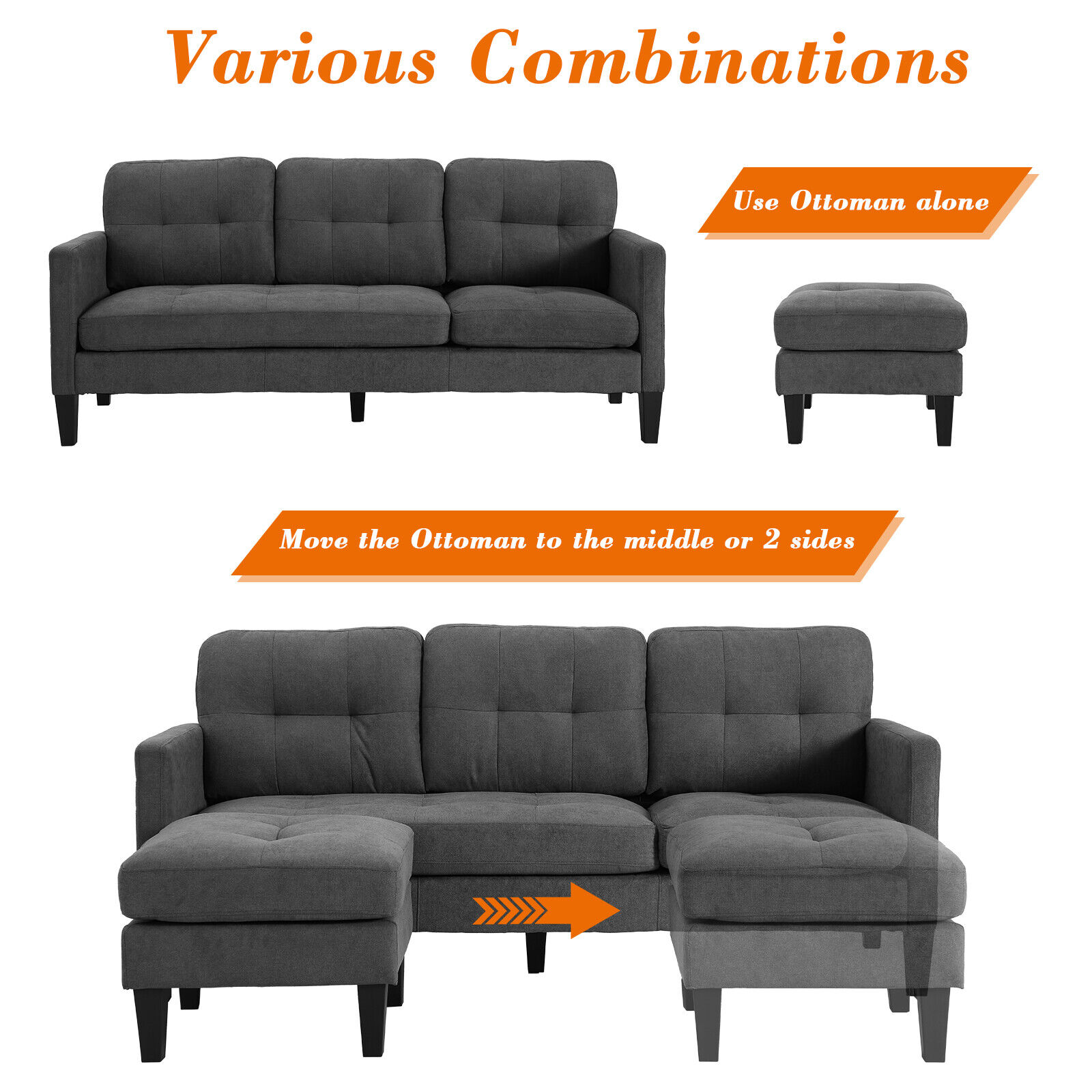 Modern L-Shaped Sectional Sofa Set for Living Room