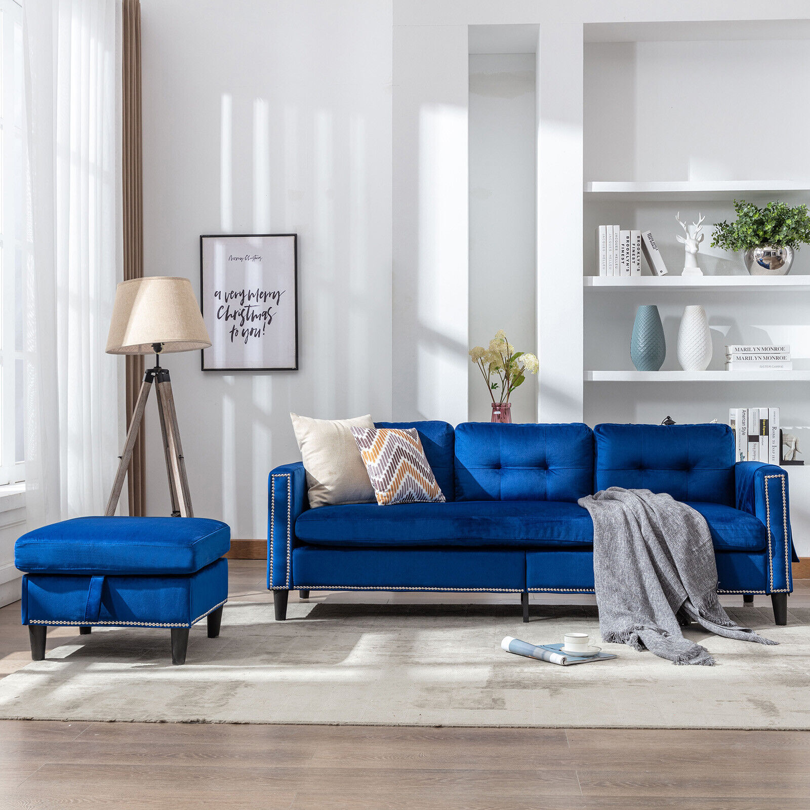 Velvet L-Shape Convertible Sectional Sofa with Chaise