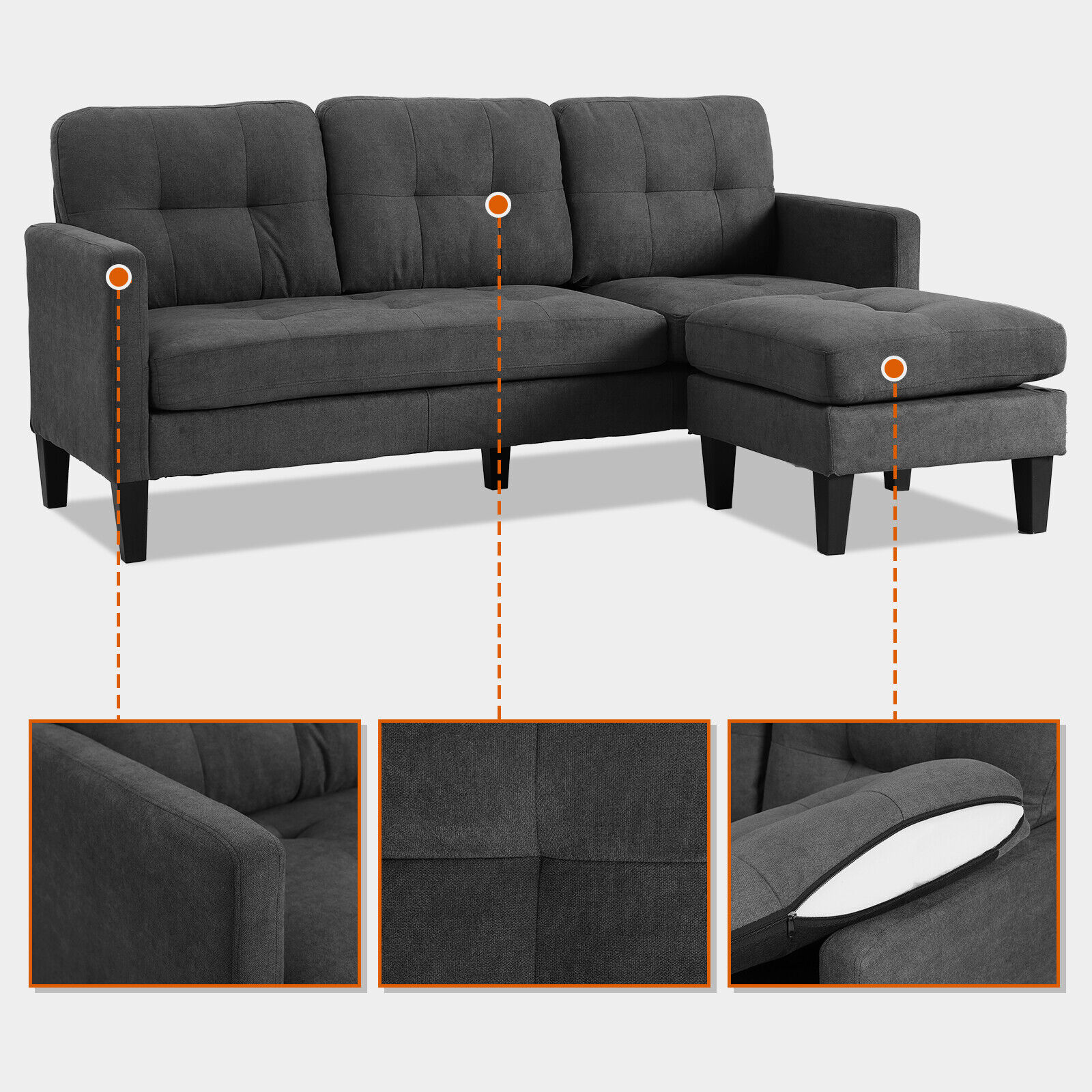 Modern L-Shaped Sectional Sofa Set for Living Room