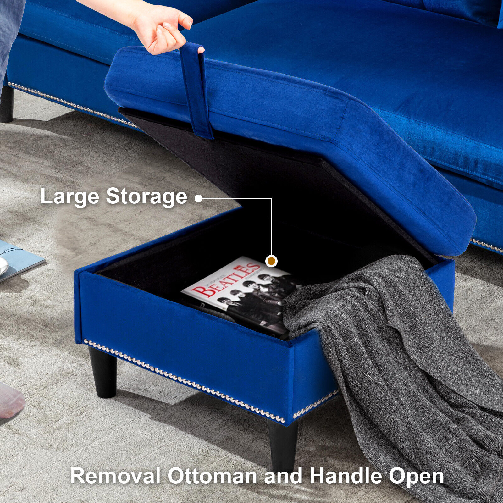 Velvet L-Shape Convertible Sectional Sofa with Chaise