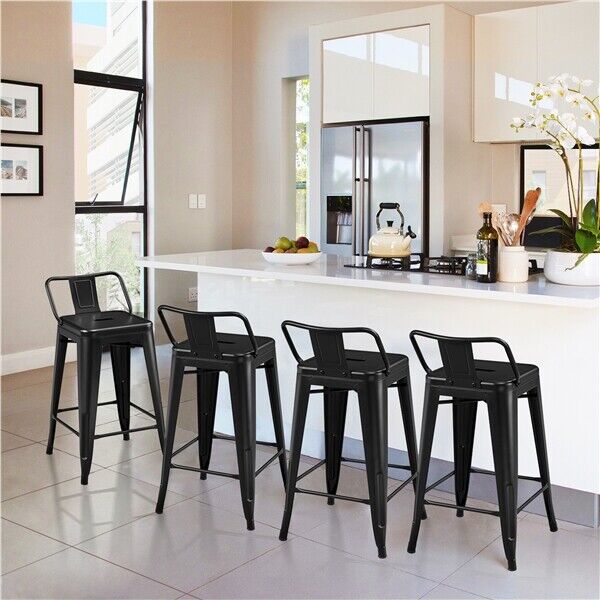 Counter Stools Metal Bar Stools set of 4 Armless Low Back Bar Chairs Matte Black