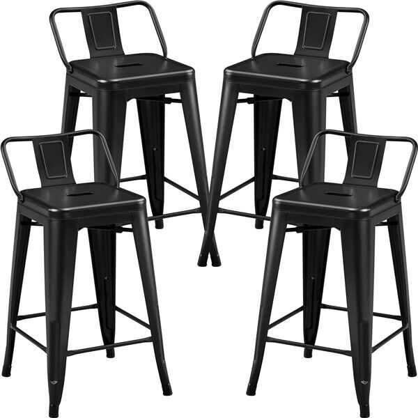 Counter Stools Metal Bar Stools set of 4 Armless Low Back Bar Chairs Matte Black