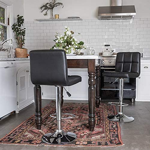 BestOffice Bar Stool Barstools Bar Chairs Counter Height Adjustable Swivel Stool with Back PU Leather Kitchen Counter Stools Set of 2 Dining Chairs (Black)