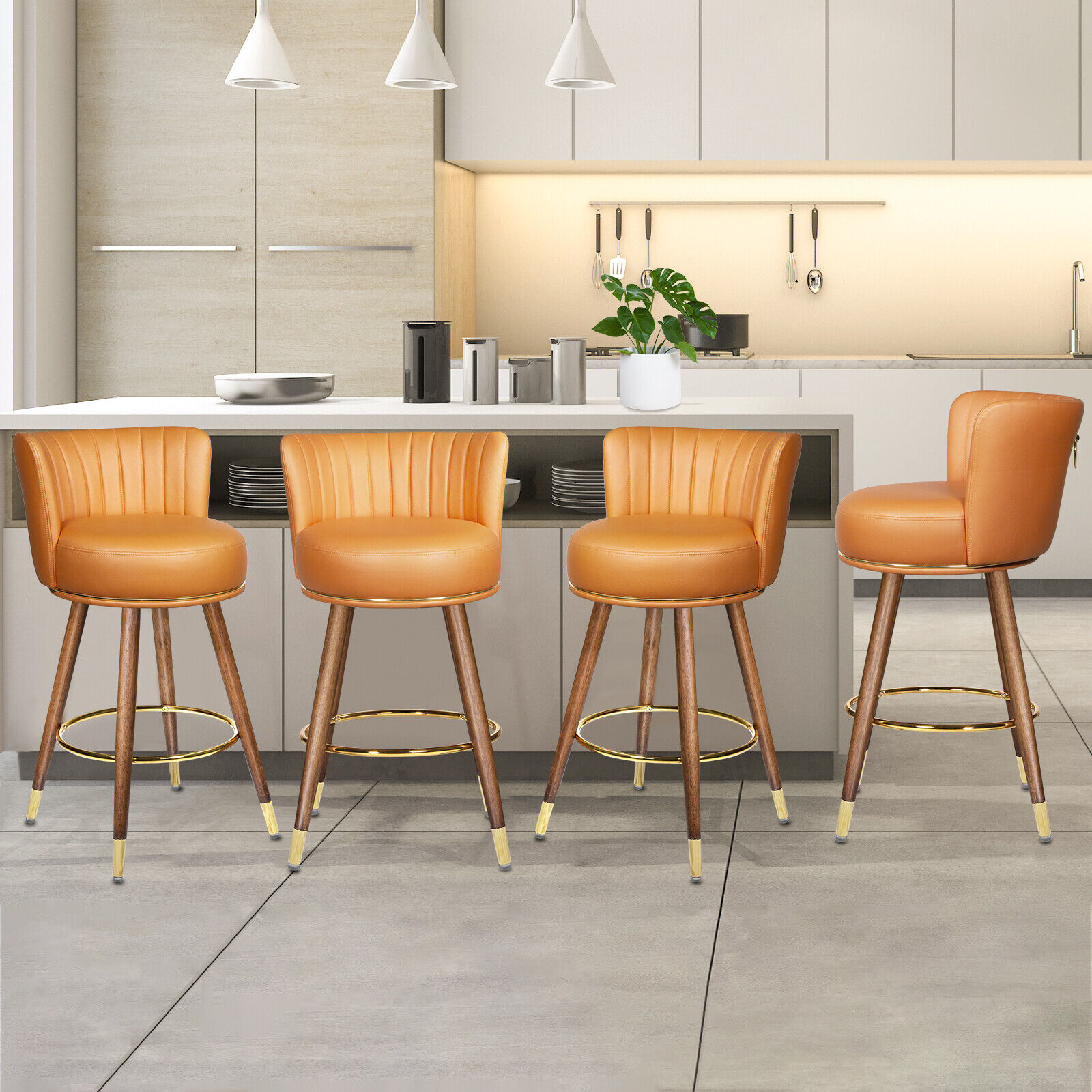 Set of 4 Bar Stools Swivel Leather Counter Height Stool Kitchen Dining Chairs